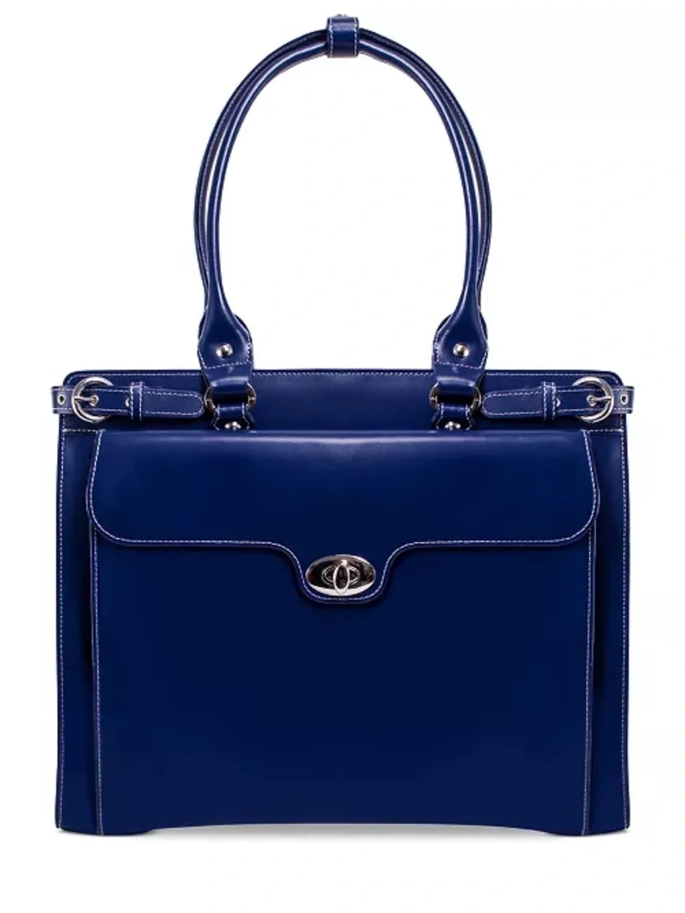 Mcklein Winnetka Briefcase navy blue leather travel silver hardware elegant